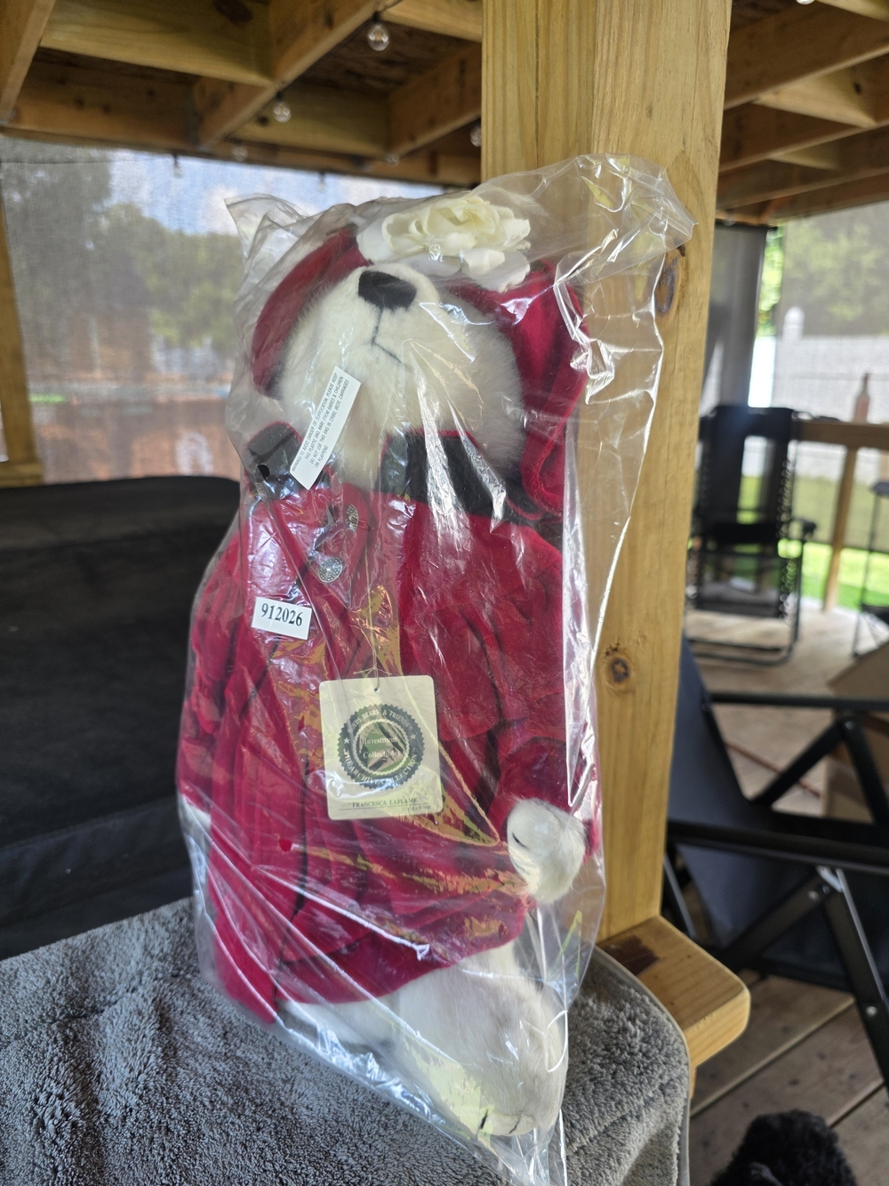 Plush Bear in Red Dress with White Flower Accent - Brand: